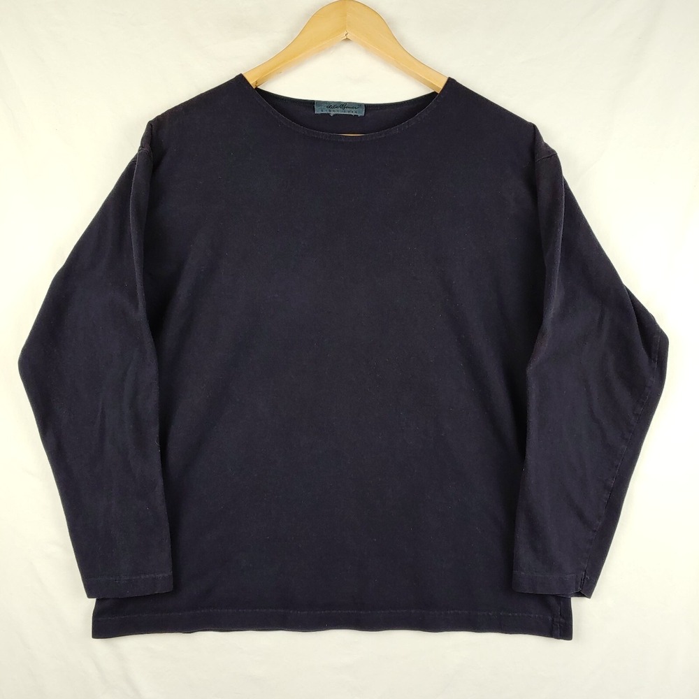 VTG Eddie Bauer Shirt Womens Large Navy Blue Scoop Neck Long Sleeve Basic Casual